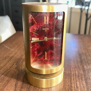 Vintage Mid-Century Swiss Gilt Brass Swiza 8 Day Alarm Clock 1960s